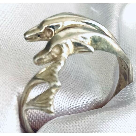 HD# Dolphins at Play Sterling 925 Silver Ring Sz 5 1/2 - Picture 6 of 6